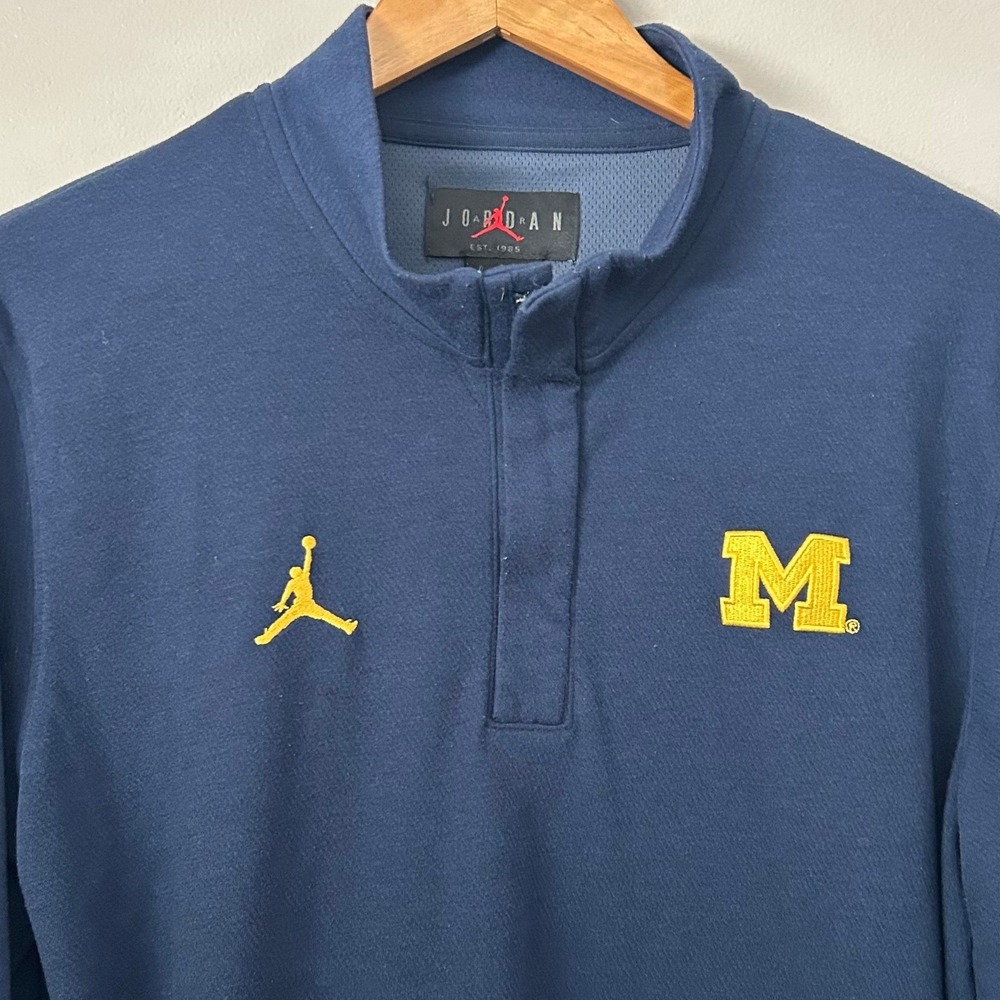 Michigan Wolverines Jordan Pullover Mens L Navy Blue Dri-FIT 1/4 Zip NCAA